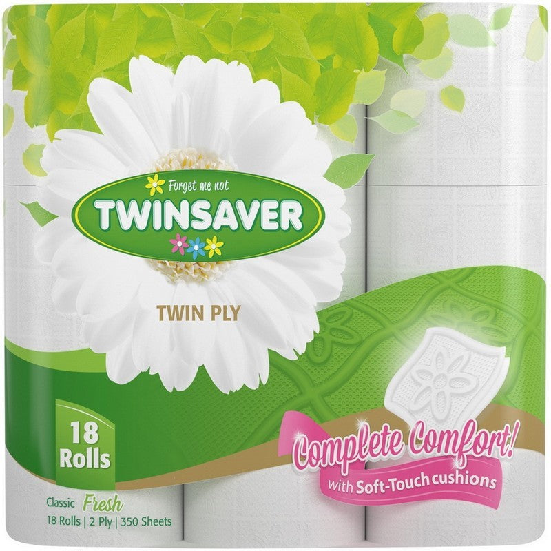 Twinsaver Luxury White Twin Ply Toilet Paper 2 Ply 18sx350